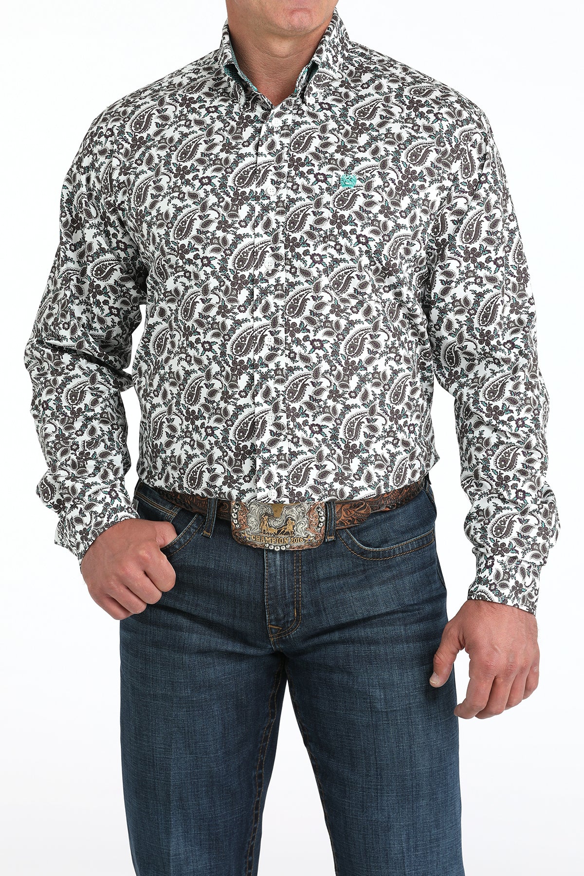 Cinch Mens Black Paisley Button Up Shirt-MTW1105969