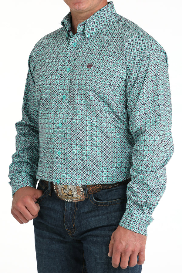 Cinch Mens Green and Purple Print Long Sleeve Shirt-MTW1105971