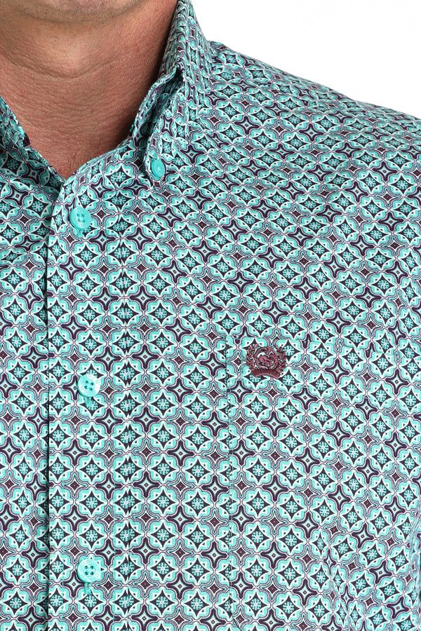 Cinch Mens Green and Purple Print Long Sleeve Shirt-MTW1105971