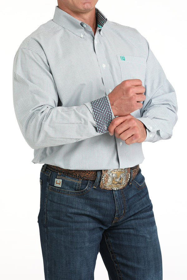 Cinch Mens Green and Purple Plaid Button Down-MTW1105973