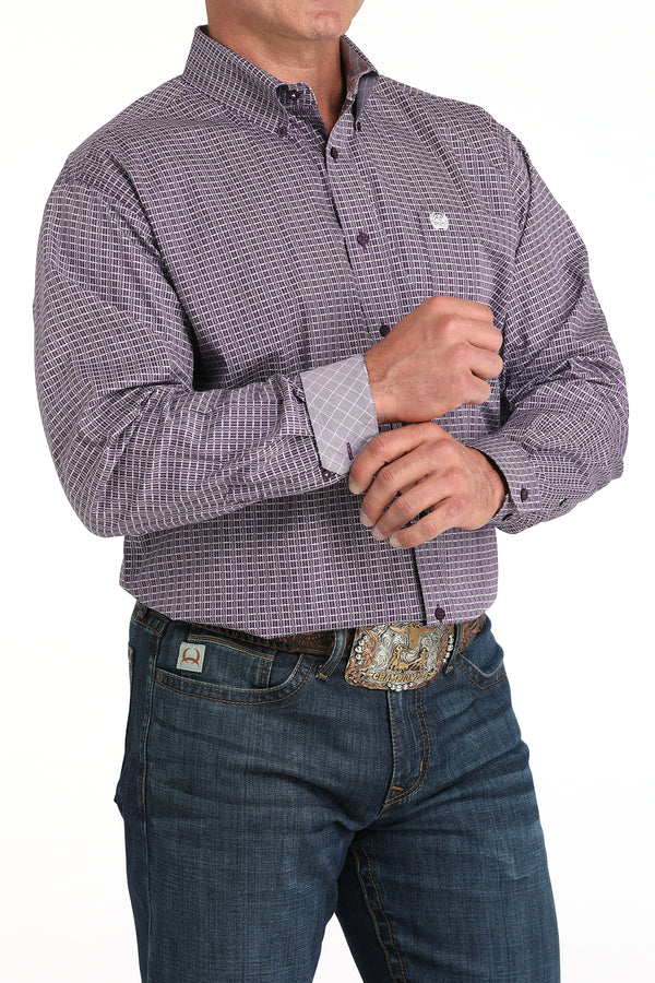 Cinch Mens Purple Square Print Button Down Shirt-MTW1105975