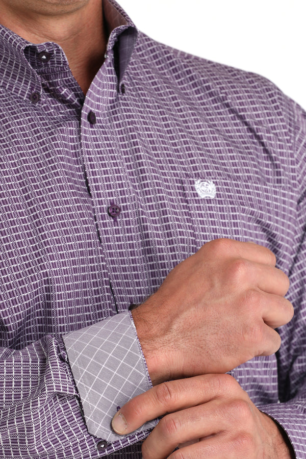 Cinch Mens Purple Square Print Button Down Shirt-MTW1105975
