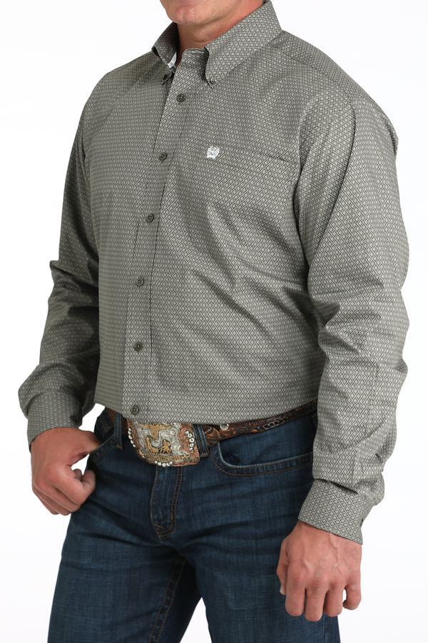 Cinch Mens Grey Diamond Print Button Up Shirt-MTW1105981