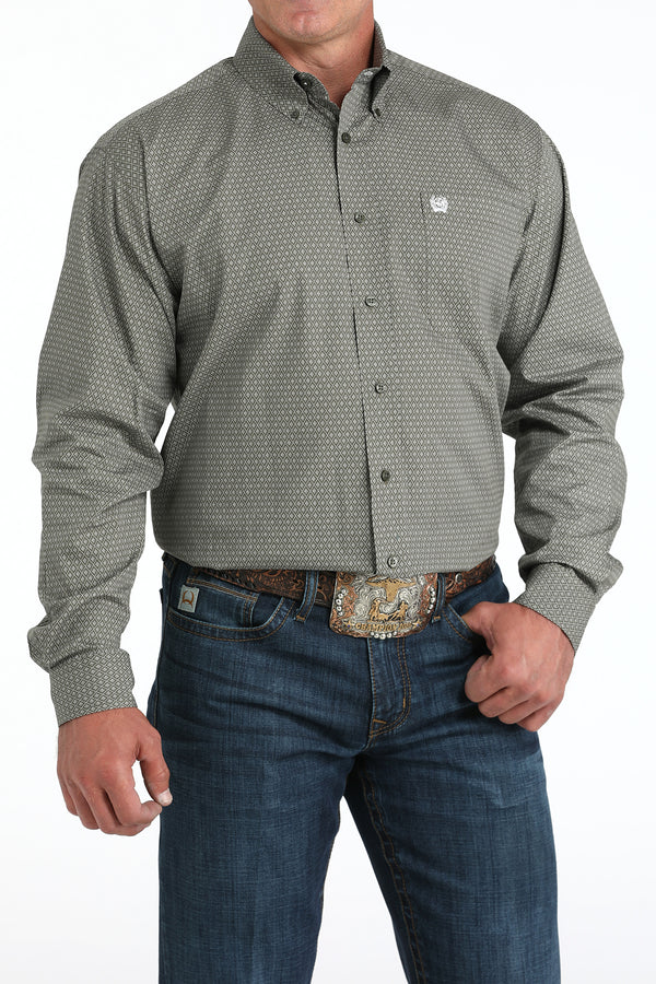 Cinch Mens Grey Diamond Print Button Up Shirt-MTW1105981