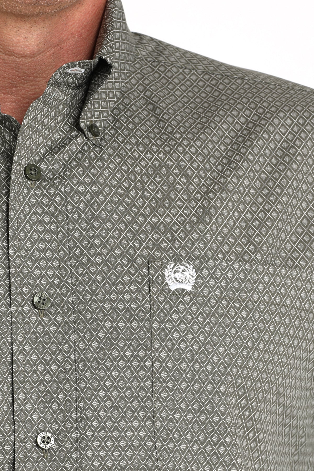 Cinch Mens Grey Diamond Print Button Up Shirt-MTW1105981