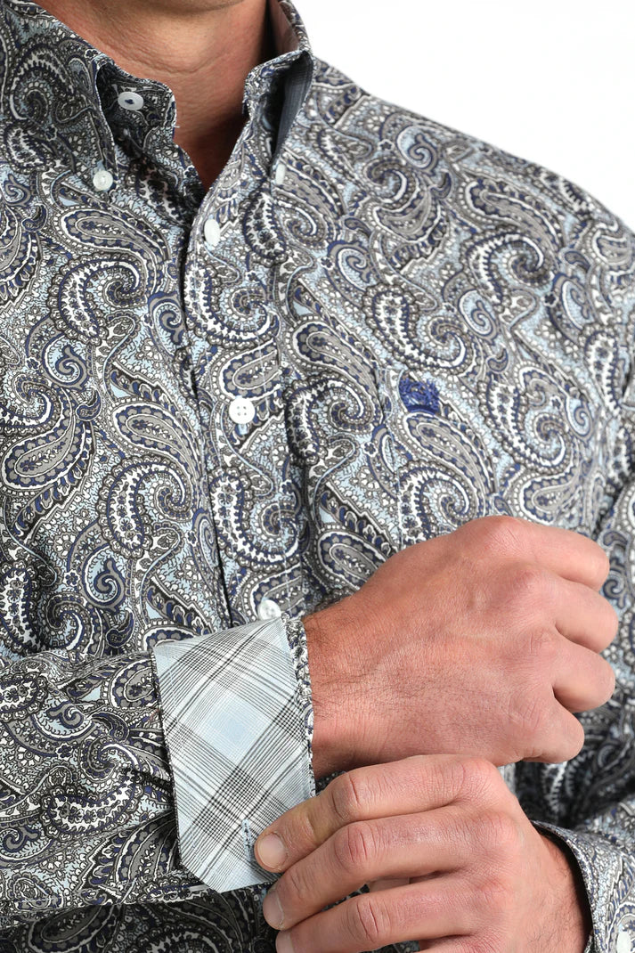 Cinch Men's Grey Paisley Classic Fit Button Long Sleeve Western Shirt - MTW1106001