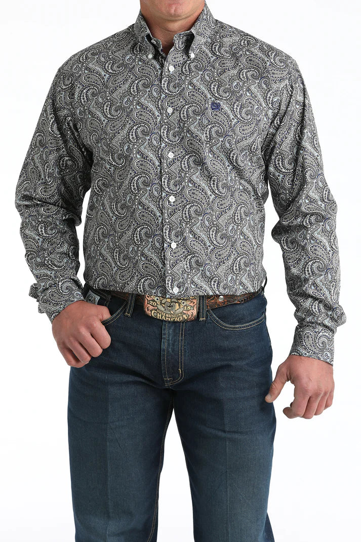 Cinch Men's Grey Paisley Classic Fit Button Long Sleeve Western Shirt - MTW1106001