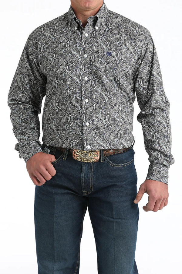 Cinch Men's Grey Paisley Classic Fit Button Long Sleeve Western Shirt - MTW1106001