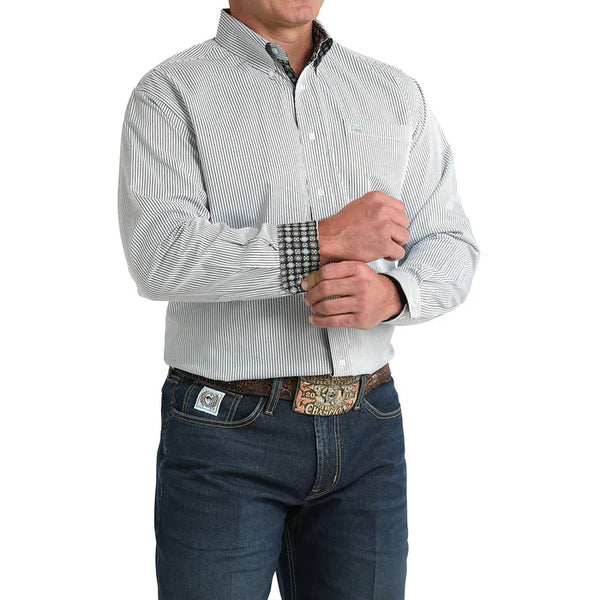 Cinch Men's White Stripe Long Sleeve Button Shirt-  MTW1106003