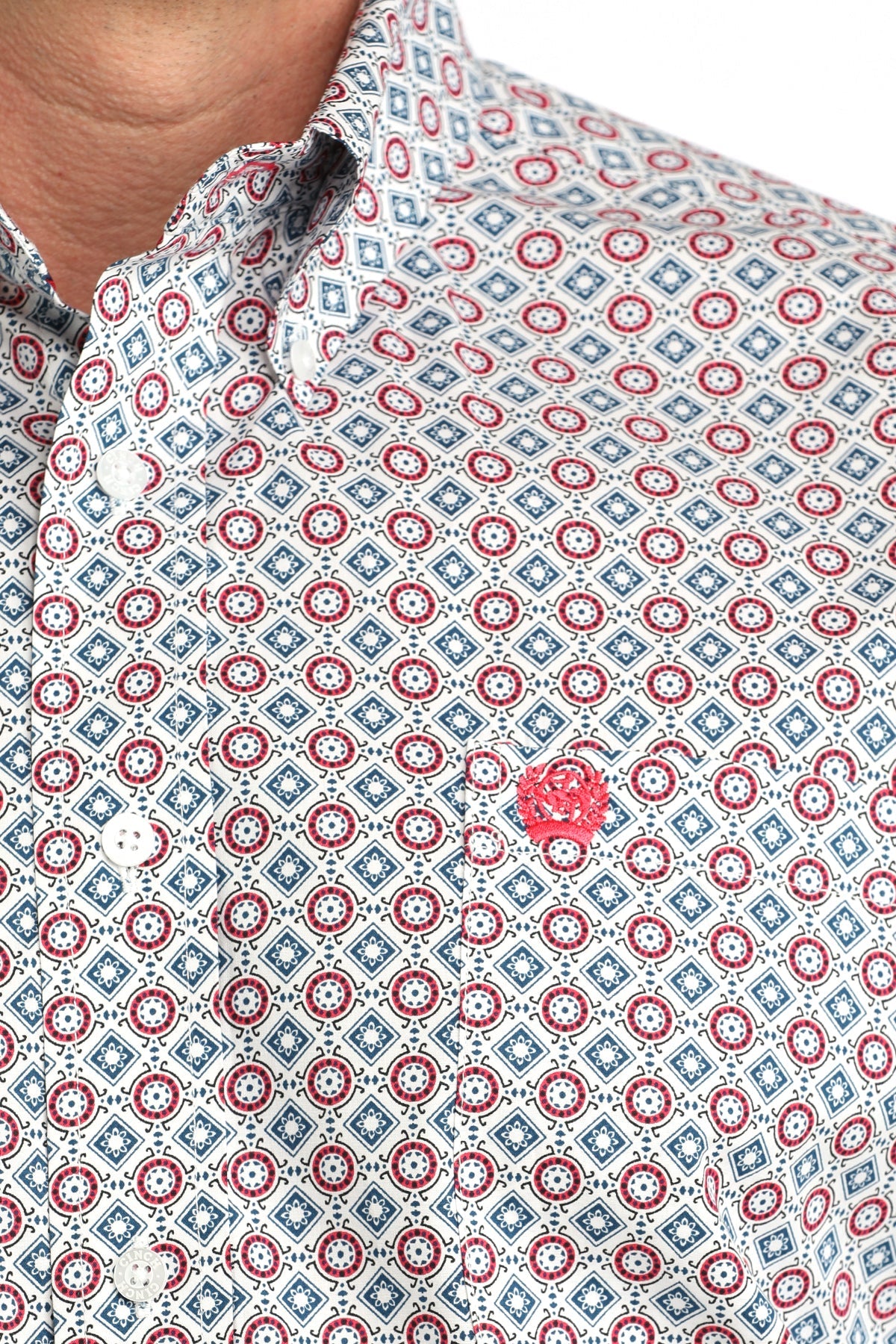 Men's Cinch White Geo Print Button Long Sleeve Shirt - MTW1106055