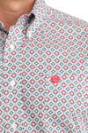 Men's Cinch White Geo Print Button Long Sleeve Shirt - MTW1106055