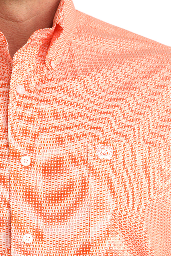 Cinch Mens Coral Rectangle Print Long Sleeve Shirt-MTW1106058