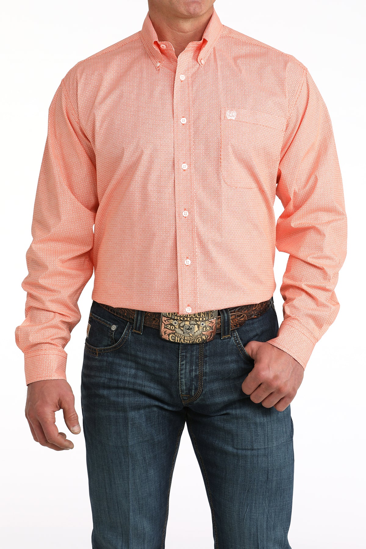 Cinch Mens Coral Rectangle Print Long Sleeve Shirt-MTW1106058