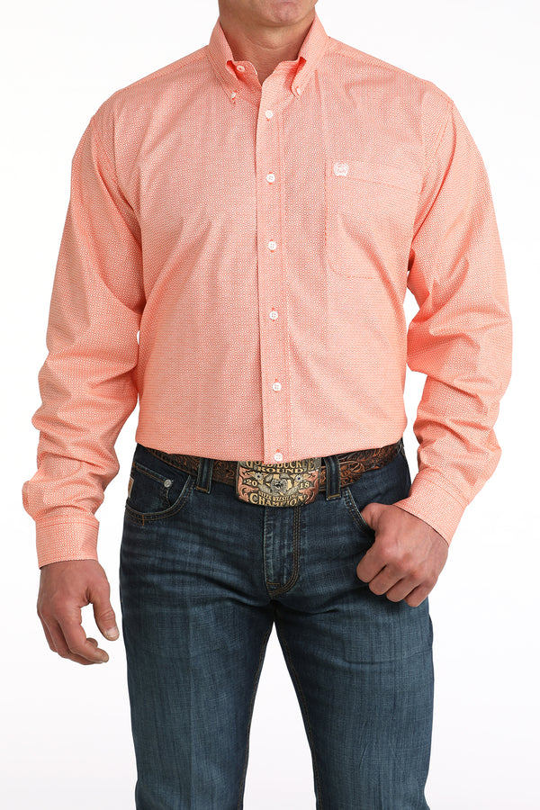 Cinch Mens Coral Rectangle Print Long Sleeve Shirt-MTW1106058