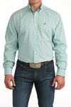 Cinch Mens Diamond Print Mint Blue Long Sleeve Shirt-MTW1106060