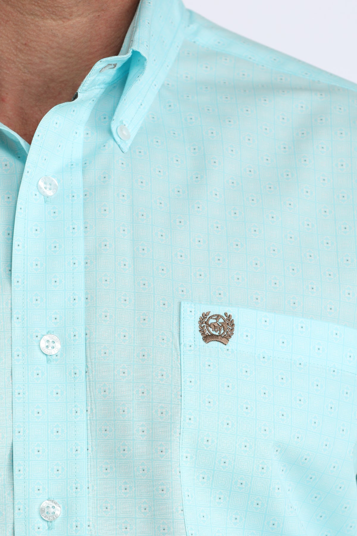 Cinch Mens Light Blue Square and Diamond Long Sleeve Shirt-MTW1106062