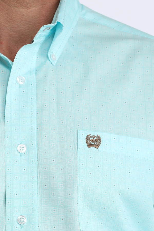 Cinch Mens Light Blue Square and Diamond Long Sleeve Shirt-MTW1106062
