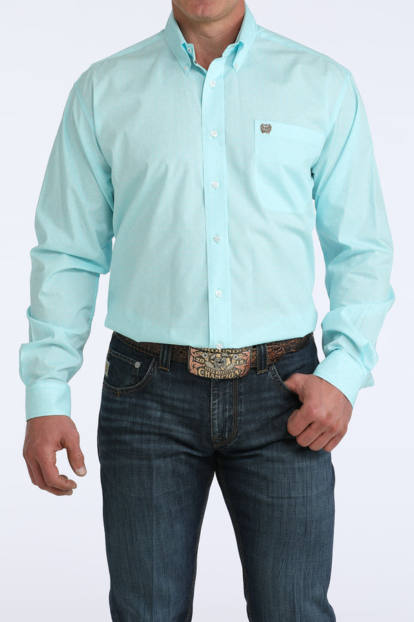 Cinch Mens Light Blue Square and Diamond Long Sleeve Shirt-MTW1106062
