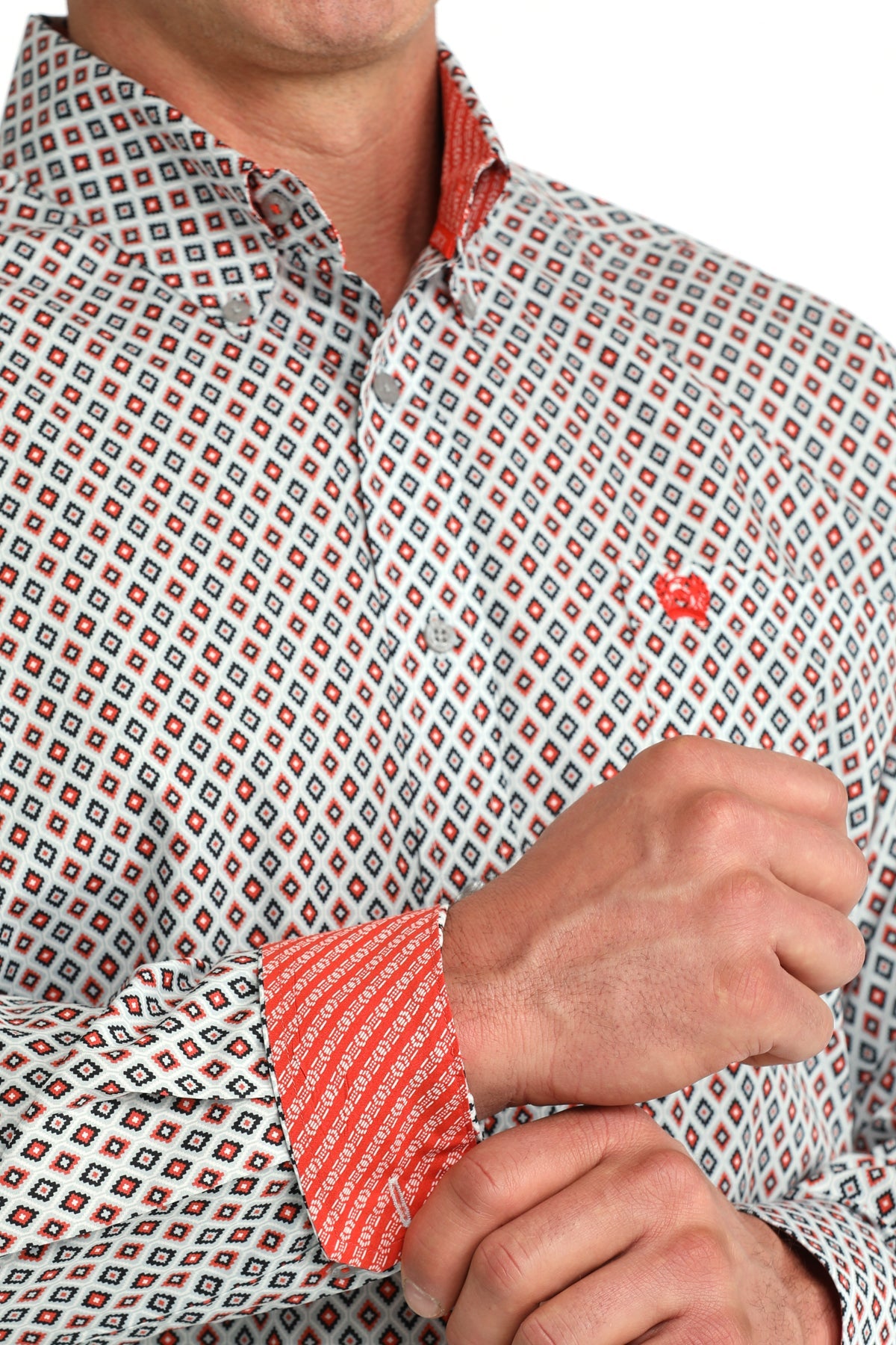 Cinch Men's Grey Geo Print Long Sleeve Shirt - MTW1106093