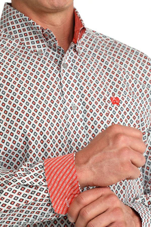Men's Cinch Grey Geo Print Long Sleeve Shirt - MTW1106093