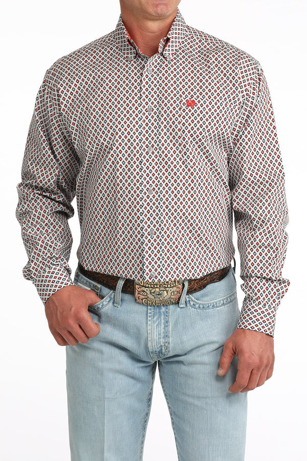 Men's Cinch Grey Geo Print Long Sleeve Shirt - MTW1106093