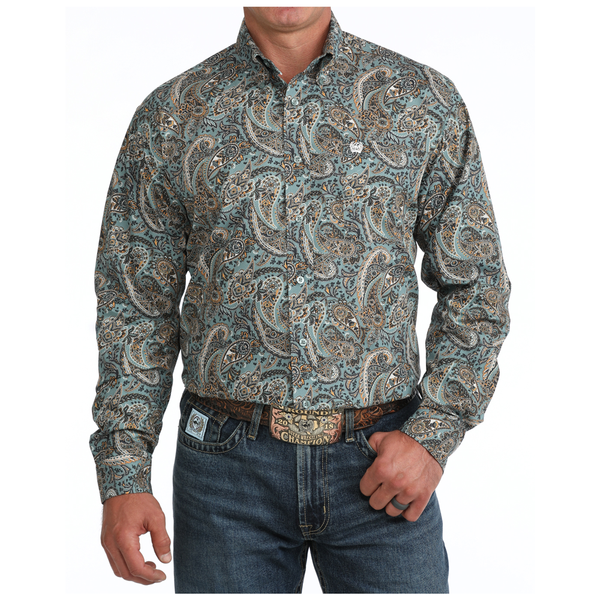 Cinch Men's Blue Paisley Print Long Sleeve Button Down - MTW1106134