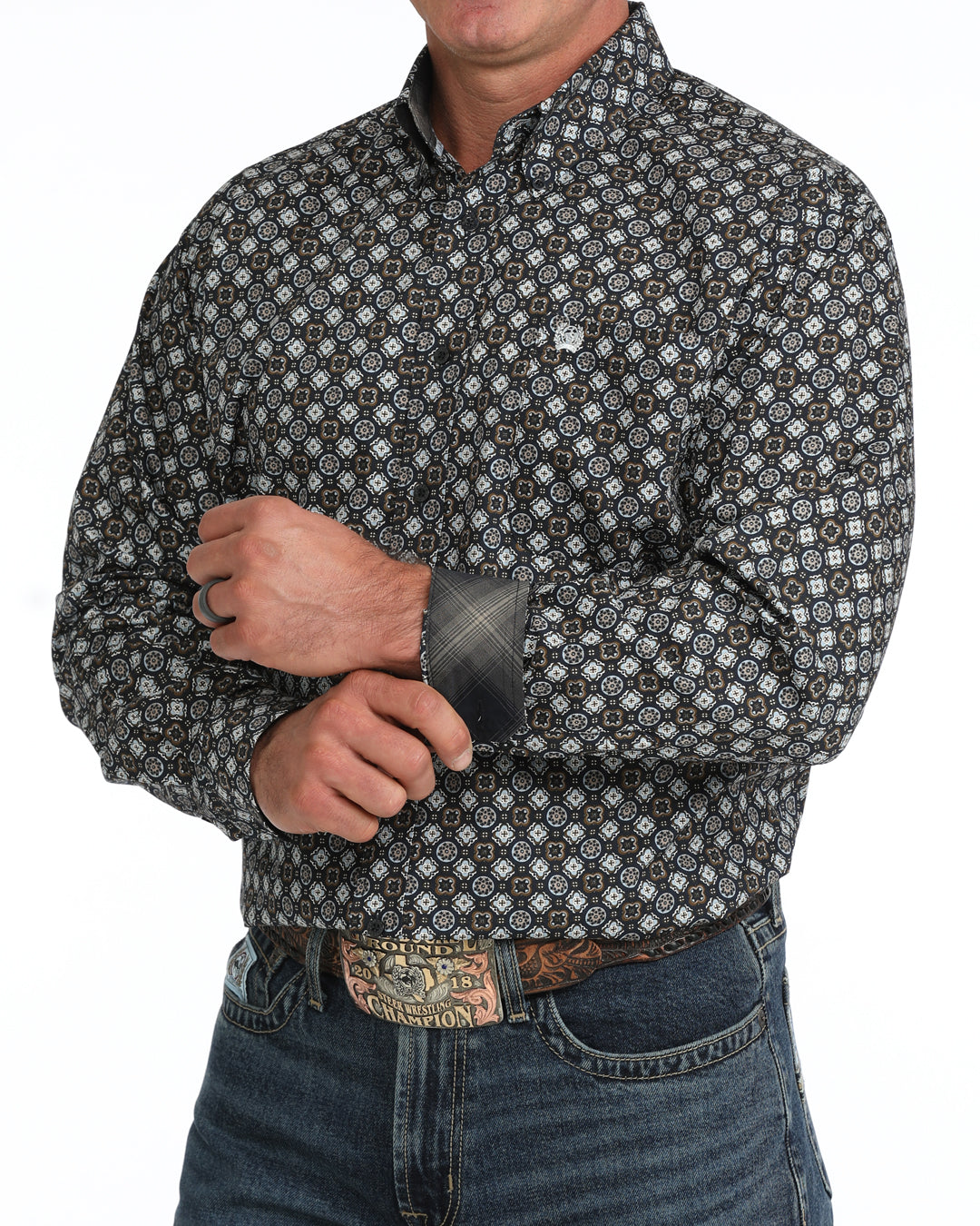 Cinch Men's Long Sleeve Navy Geometric Button Down MTW1106149