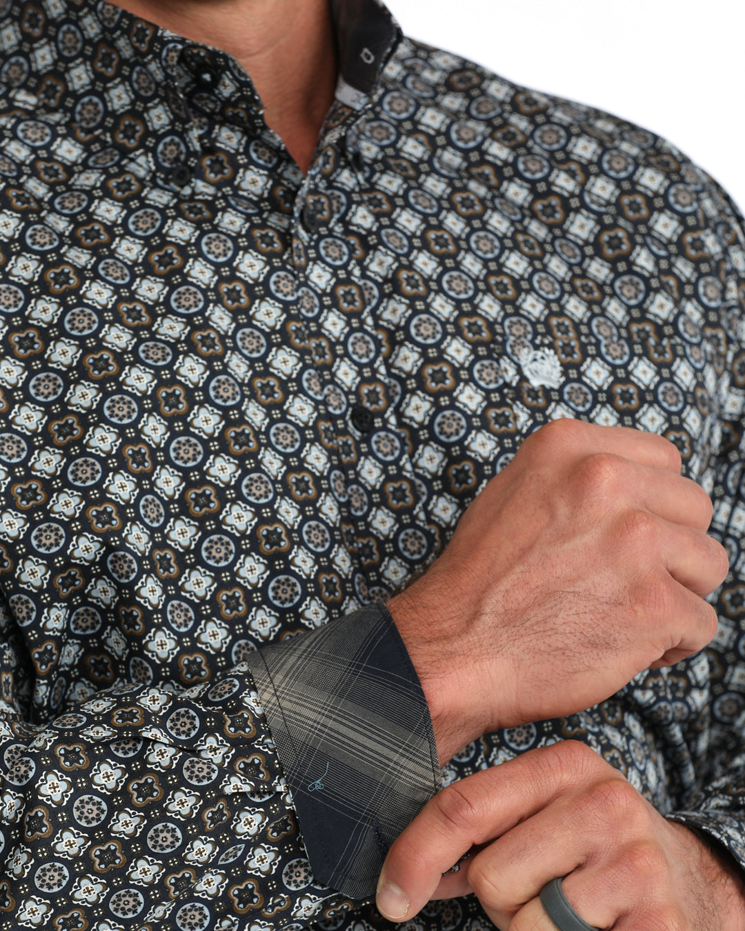 Cinch Men's Long Sleeve Navy Geometric Button Down MTW1106149