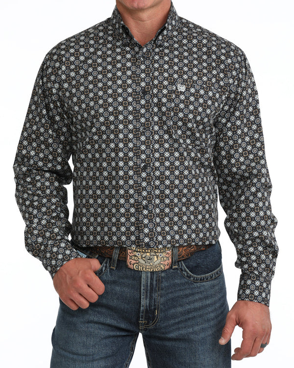Cinch Men's Long Sleeve Navy Geometric Button Down MTW1106149