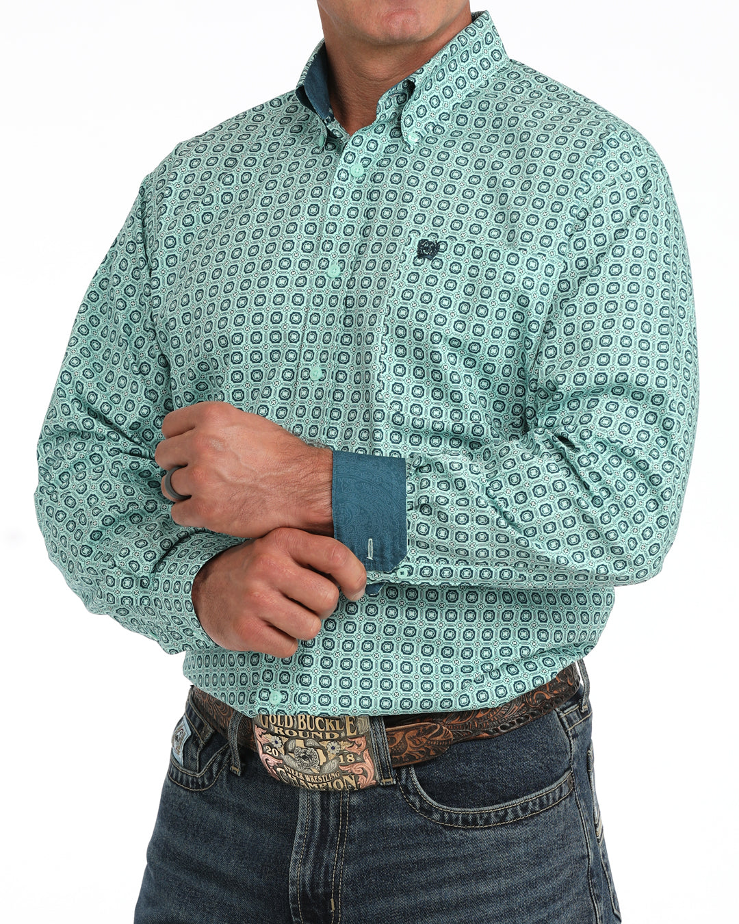 Cinch Men's Long Sleeve Turquoise Shirt MTW1106167