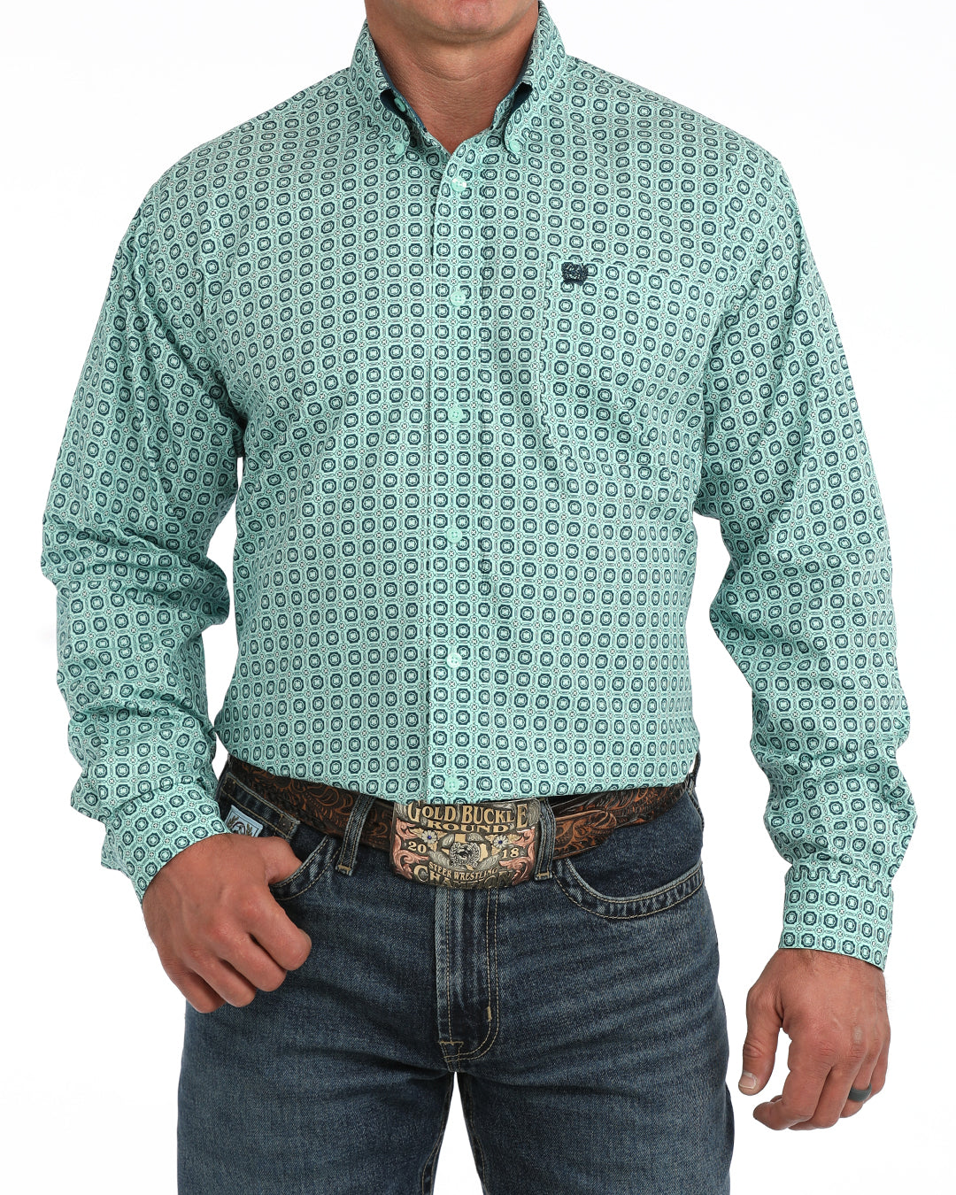 Cinch Men's Long Sleeve Turquoise Shirt MTW1106167
