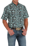 Cinch Mens Black and Blue Paisley Short Sleeve Shirt-MTW1111480