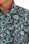 Cinch Mens Black and Blue Paisley Short Sleeve Shirt-MTW1111480