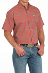Cinch Mens Orange and Blue Print Short Sleeve Button Up-MTW1111488