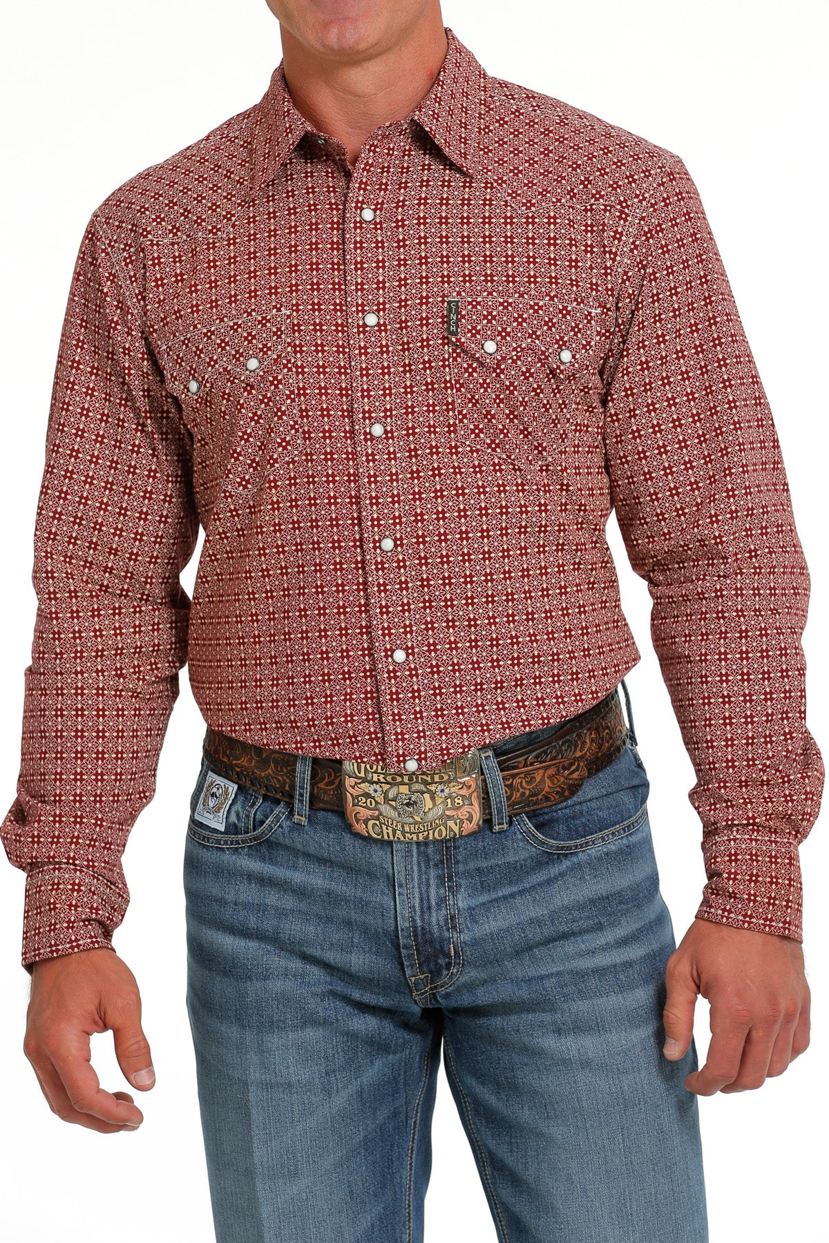 Cinch Men's Red Pearl Snap Long Sleeve Shirt MTW1301068