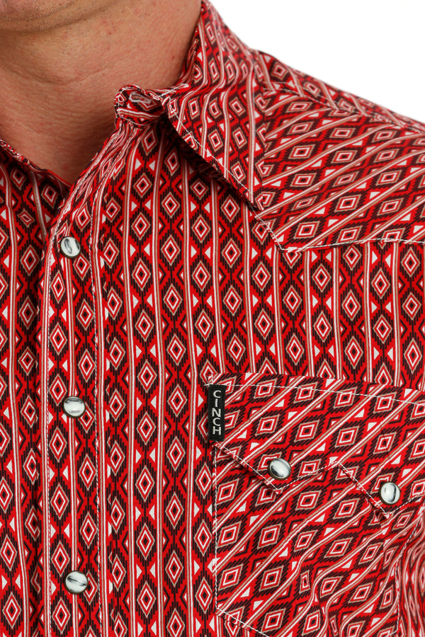 Cinch Men's Red Aztec Print Button Down Shirt MTW1301073