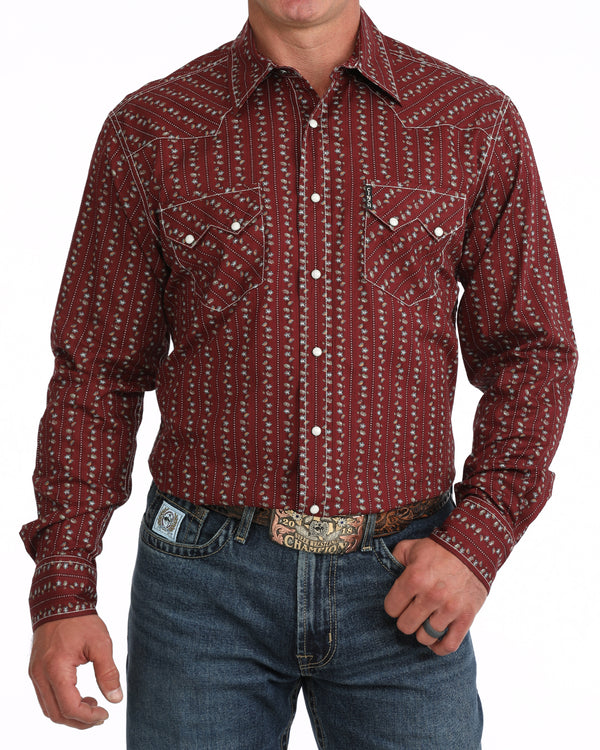 Cinch Men's Modern Fit Burgundy Long Sleeve Shirt - MTW1301095