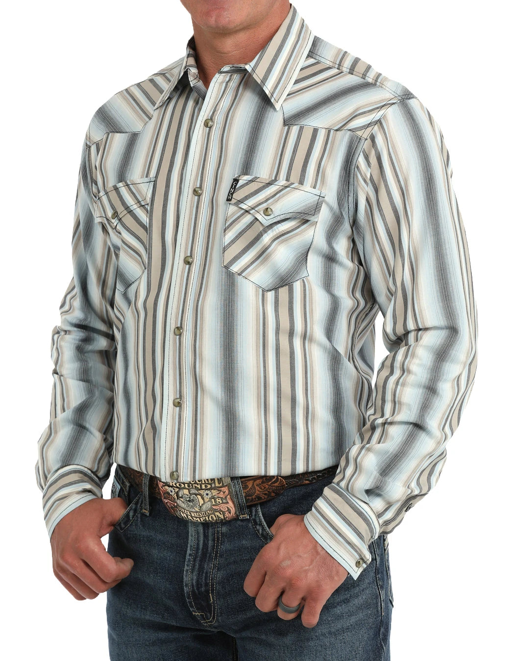 Cinch Men's Modern Fit Long Sleeve Stripe Snap Shirt MTW1303112