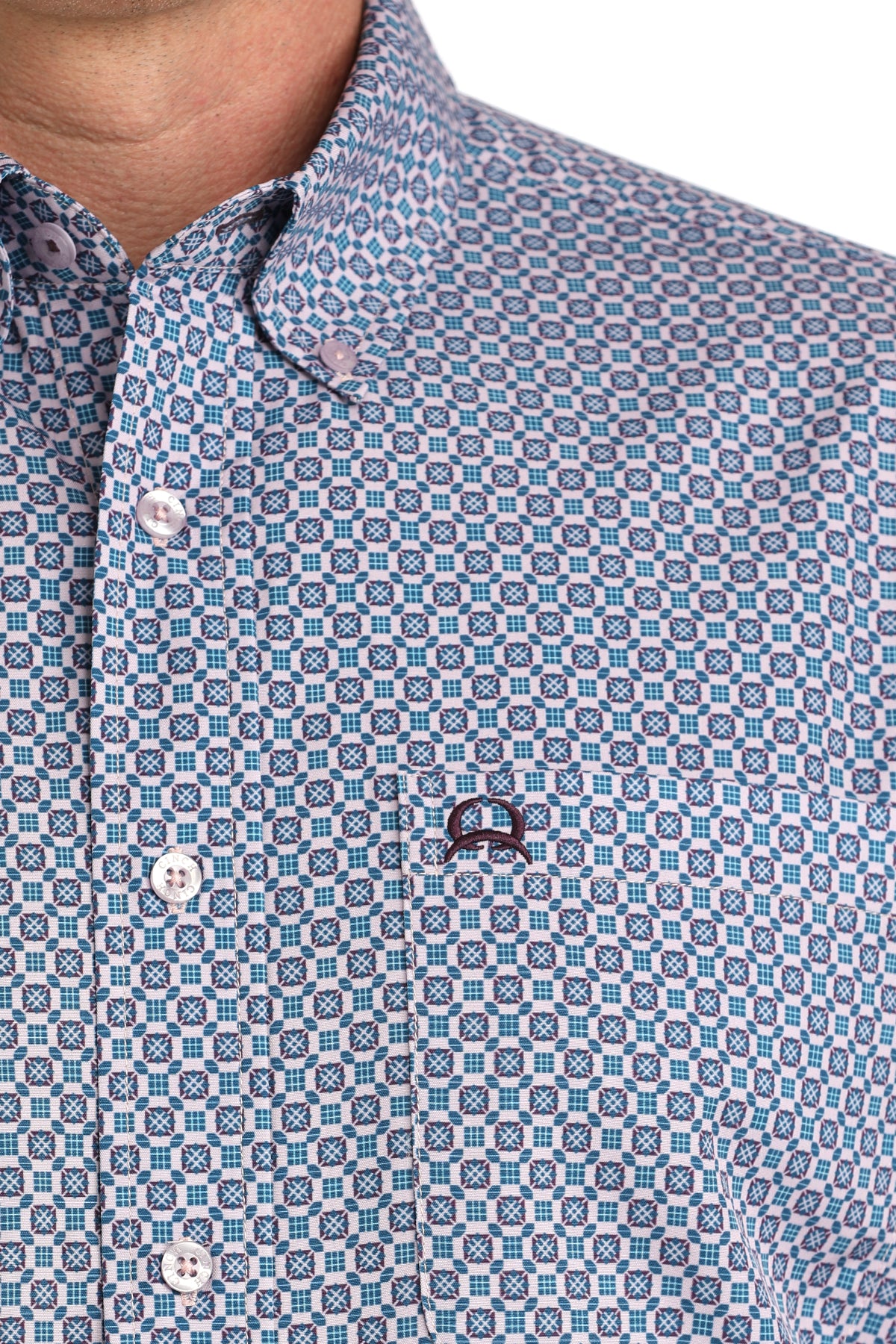 Cinch Mens Purple and Blue Geo Squares Short Sleeve Shirt-MTW1704161
