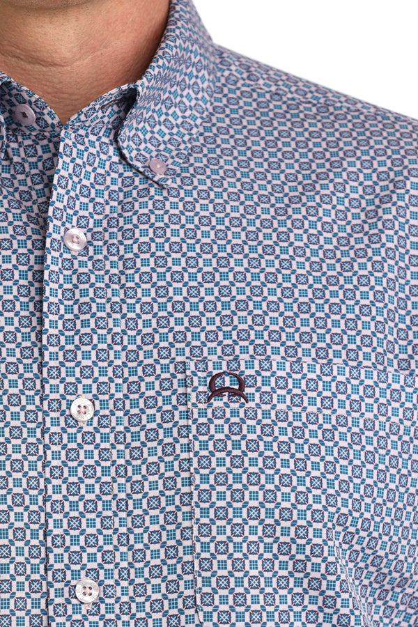 Cinch Mens Purple and Blue Geo Squares Short Sleeve Shirt-MTW1704161
