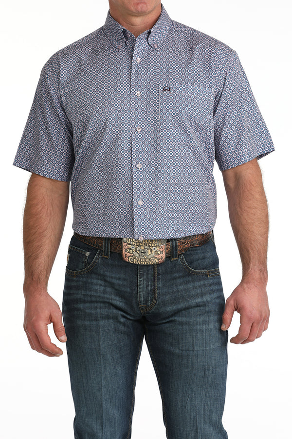 Cinch Mens Purple and Blue Geo Squares Short Sleeve Shirt-MTW1704161