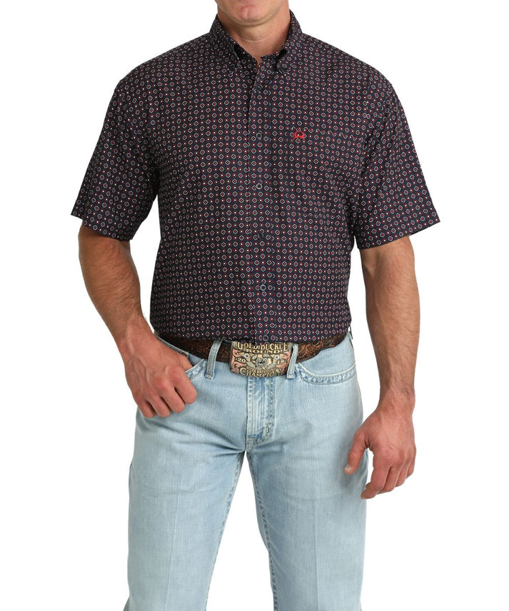 Cinch Men's Western Shirt Short Sleeve Foulard Button - Navy - MTW1704173