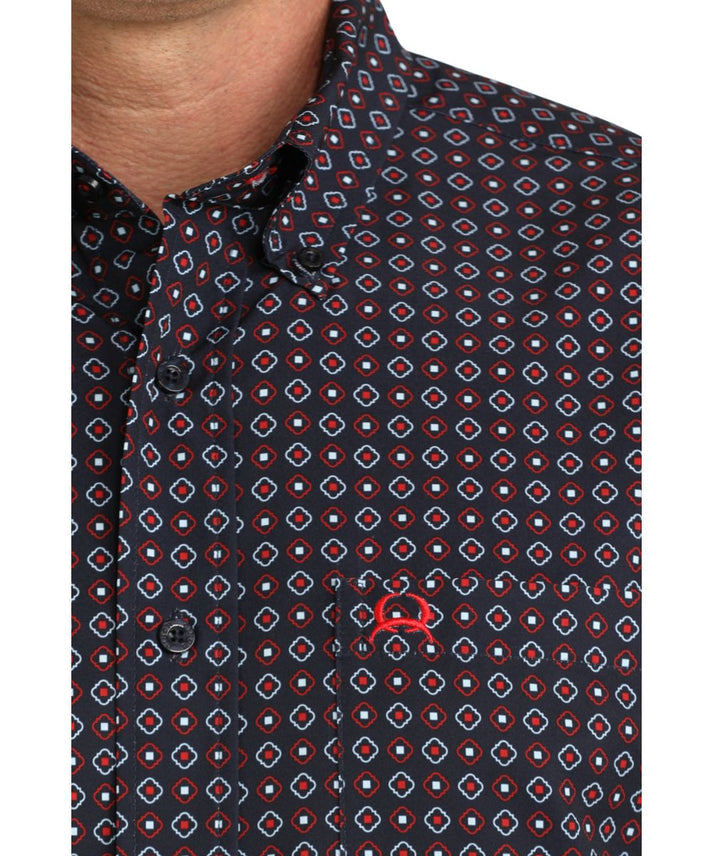 Cinch Men's Western Shirt Short Sleeve Foulard Button - Navy - MTW1704173