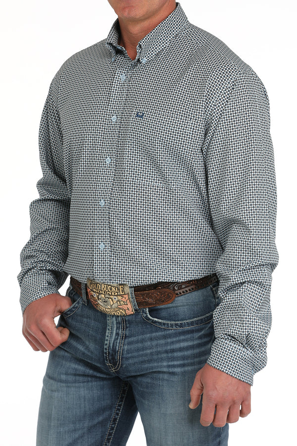 Cinch Mens Blue Square Print Button Down Shirt-MTW1862035