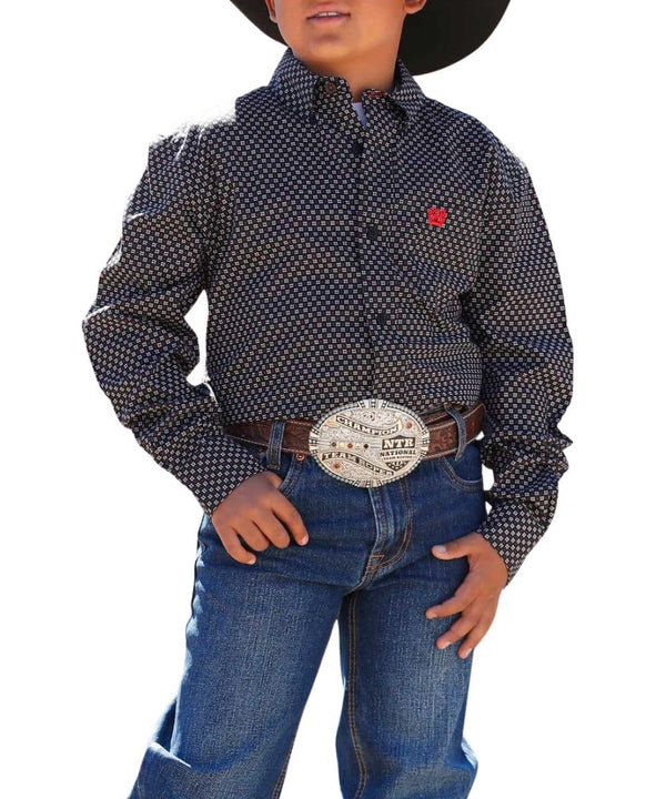 Cinch Boys Black with White Design Button Up Shirt - MTW7060396
