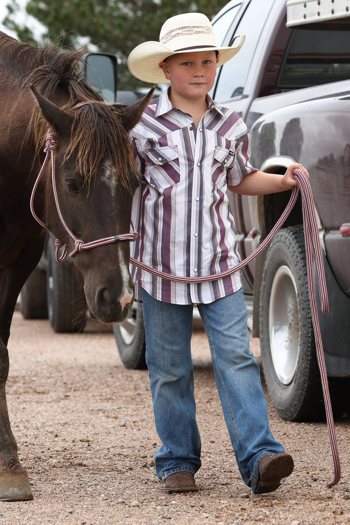 Cinch Boy's Striped Short Sleeve Snap Shirt - MTW7171002
