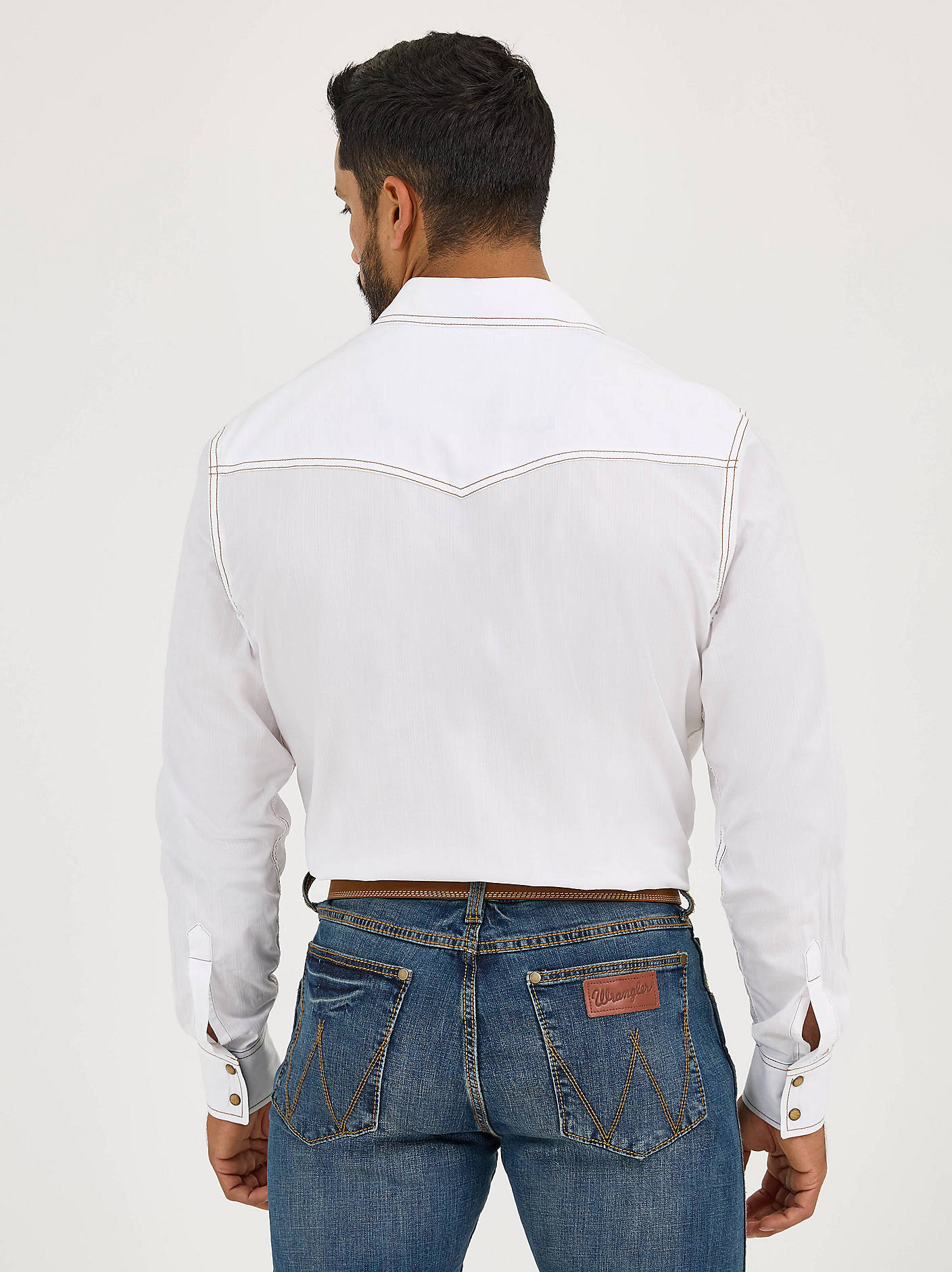Wrangler Men's Retro Long Sleeve Western Snap Solid Dobby Shirt White MVR531W