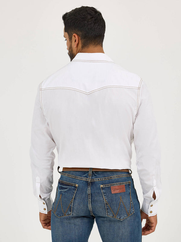 Wrangler Men's Retro Long Sleeve Western Snap Solid Dobby Shirt White MVR531W