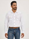 Wrangler Men's Retro Long Sleeve Western Snap Solid Dobby Shirt White MVR531W