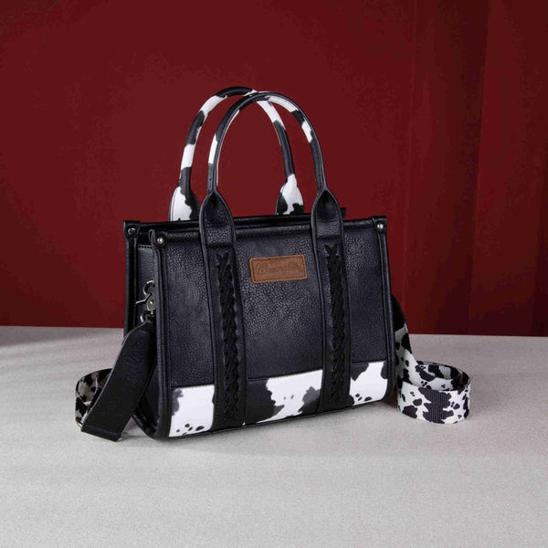 Wrangler Black Cow Print Concealed Carry Crossbody Tote Bag-WG102-8120SBK